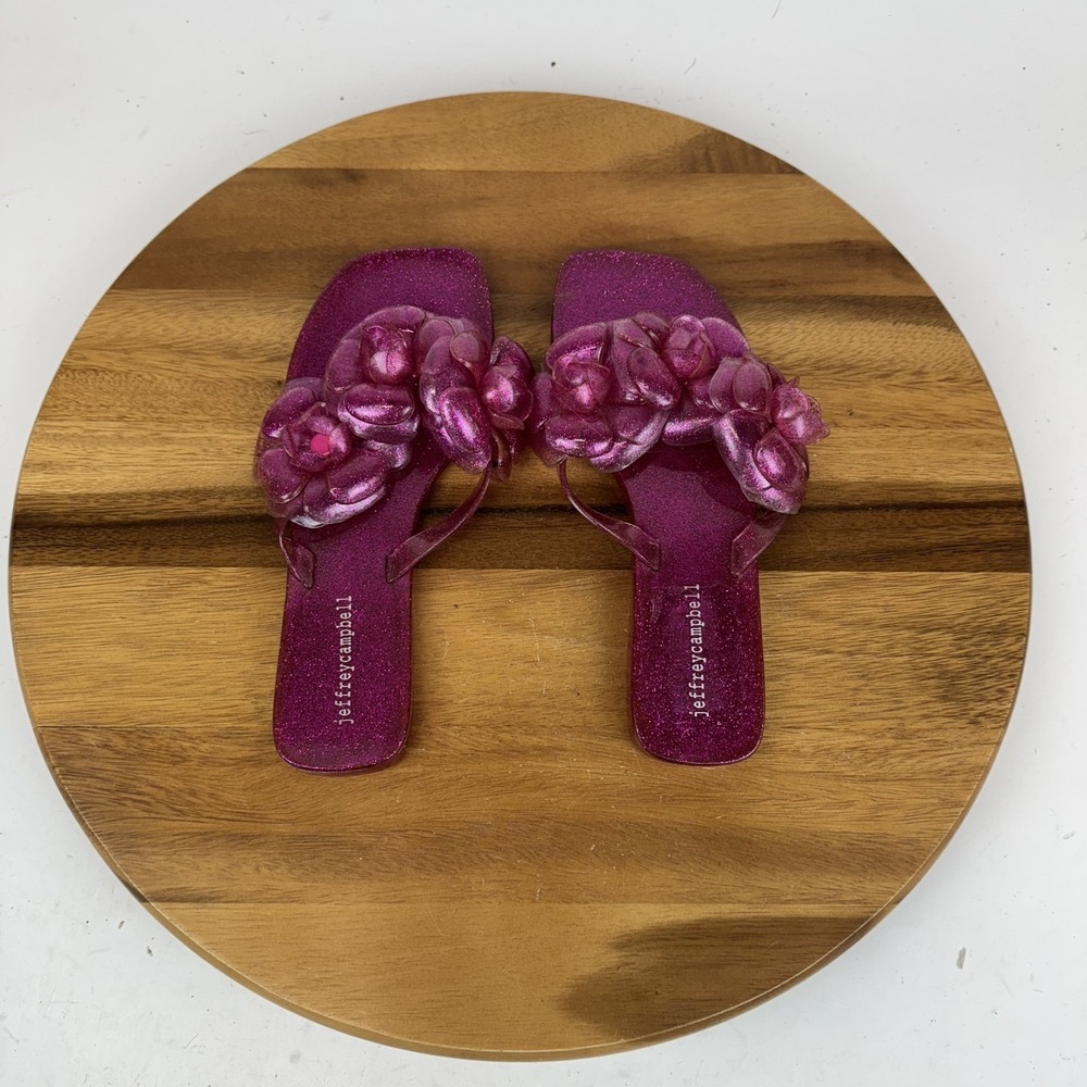Womens Jeffrey Campbell Floralee Fuchsia Jelly Thong Flip Flops Sandals Size 8 M